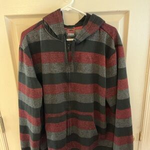 Tony Hawk Men’s Zip Hoodie - Burgundy, Gray, Black Stripes XXL
